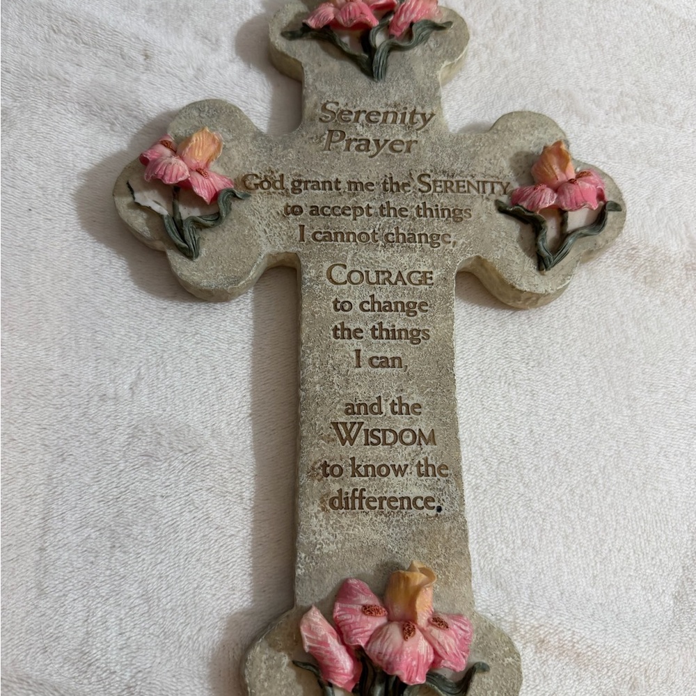 Decorative Serenity Prayer Cross with Pink Accents